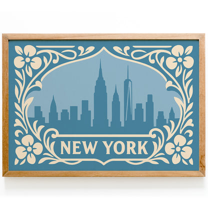 New York Icy Blue Print - Horizontal Wall Art