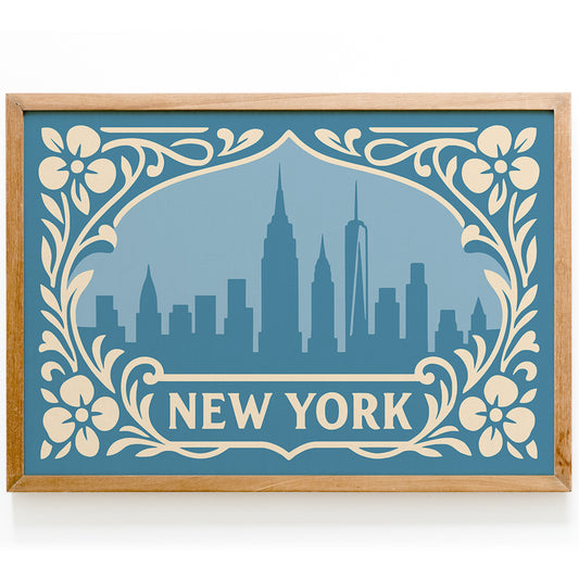 New York Icy Blue Print - Horizontal Wall Art