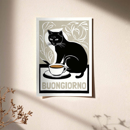 Buongiorno Cat Coffee Poster Print