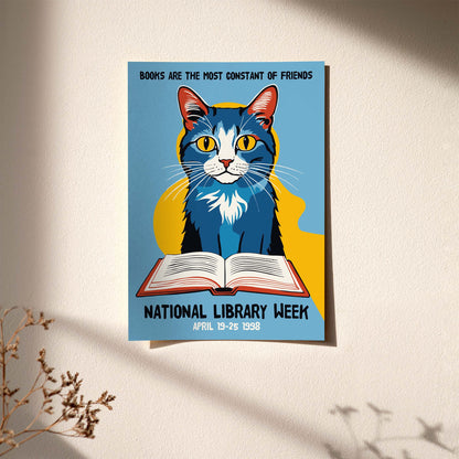 Reading Cat Library Poster 1998 Print