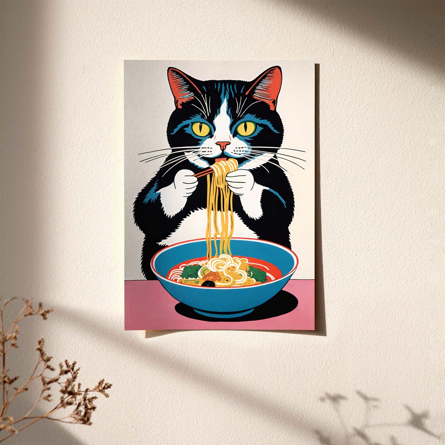 Noodle-Loving Cat Art Print