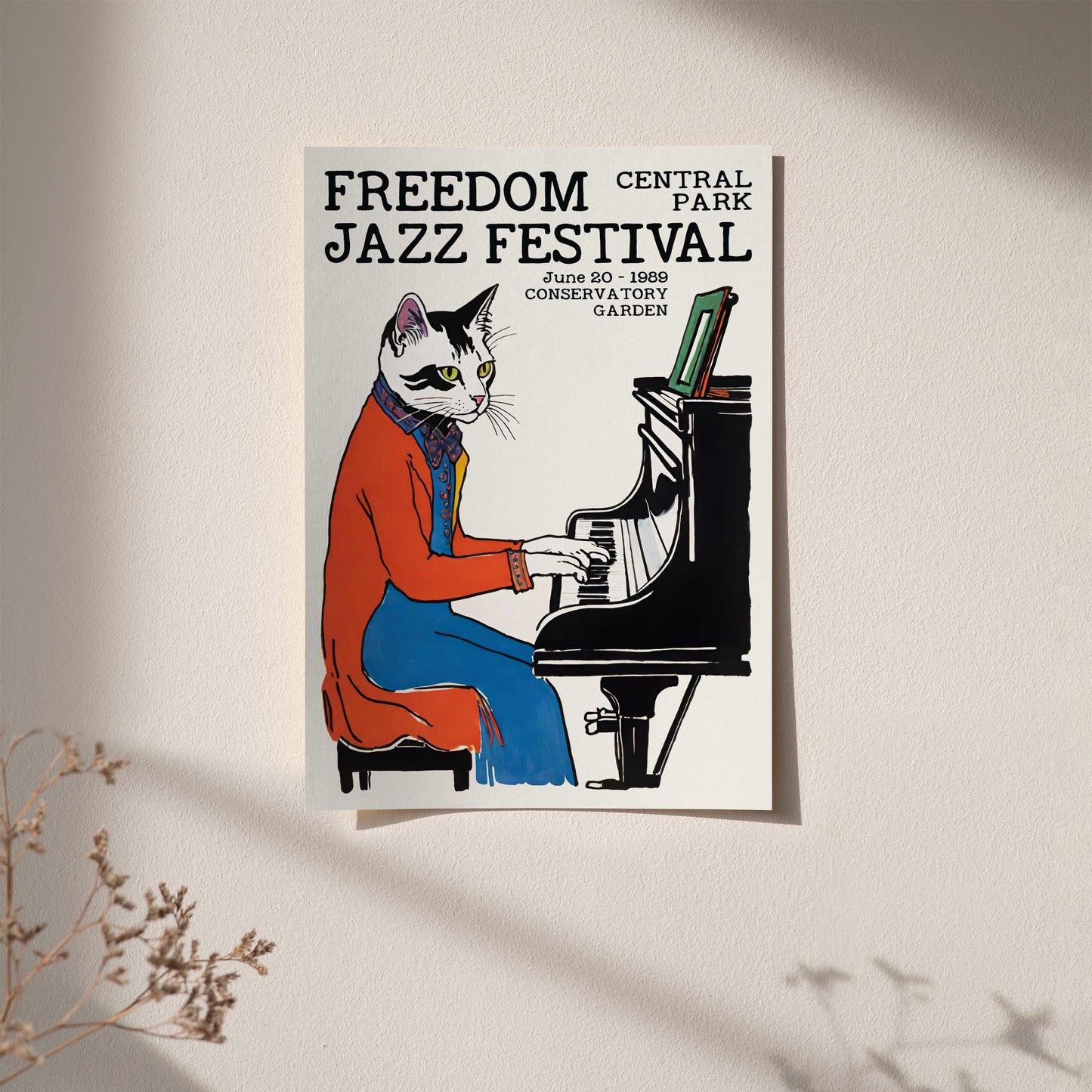 Freedom Jazz Festival Poster – Cat Pianist in Central Park
