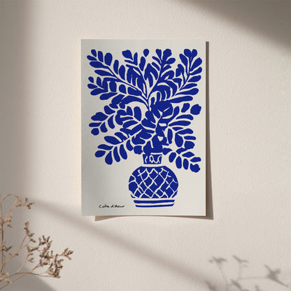 French Riviera Blue Floral Wall Art Print 2026