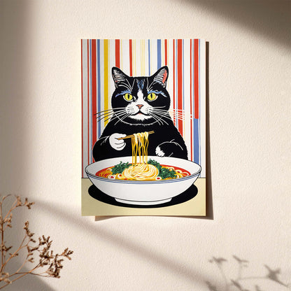 Cat Eats Ramen Poster Print