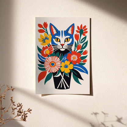 Cat Behind Flowers Art Print