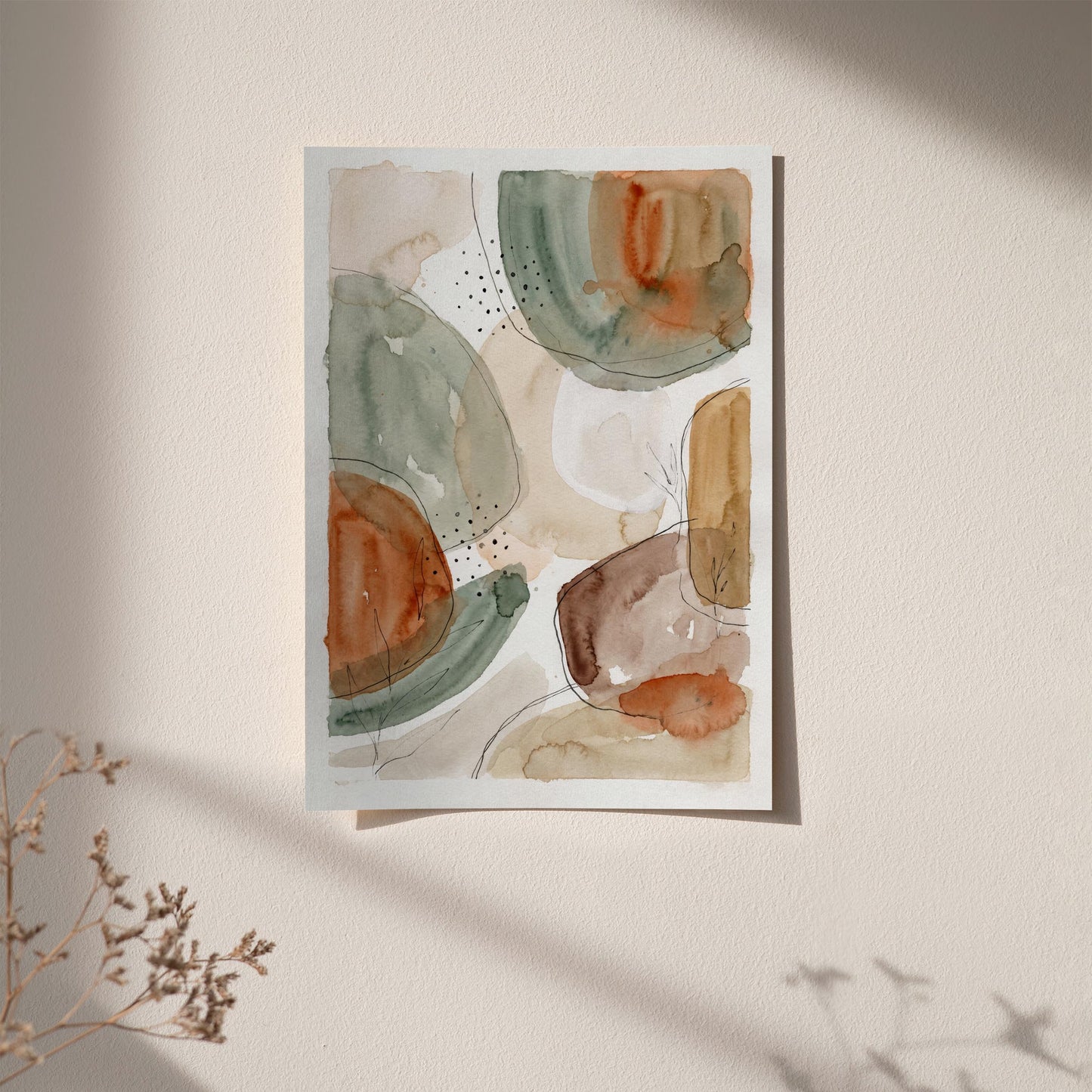 Earthy Tones Watercolor Painted Wall Art Print