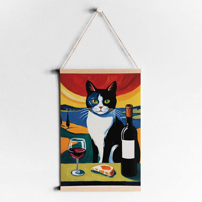 Cat and Wine Artistic Wall Art