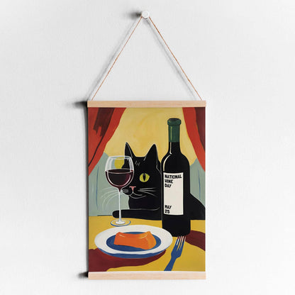National Wine Day Black Cat Poster