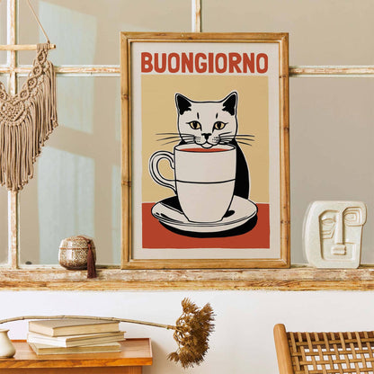 Buongiorno Cat Coffee Poster