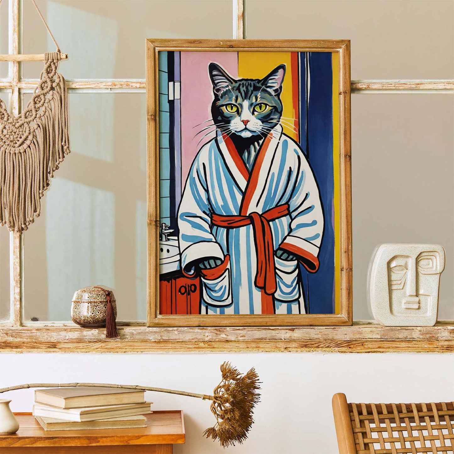 Bathrobe Cat Bathroom Poster Print