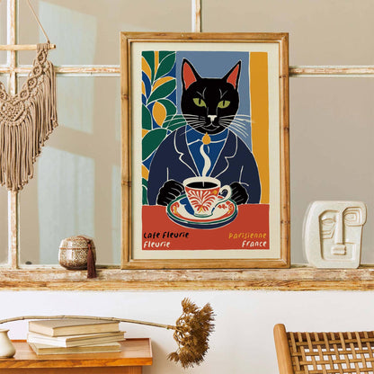 Parisian Cat at Café Fleurie Poster