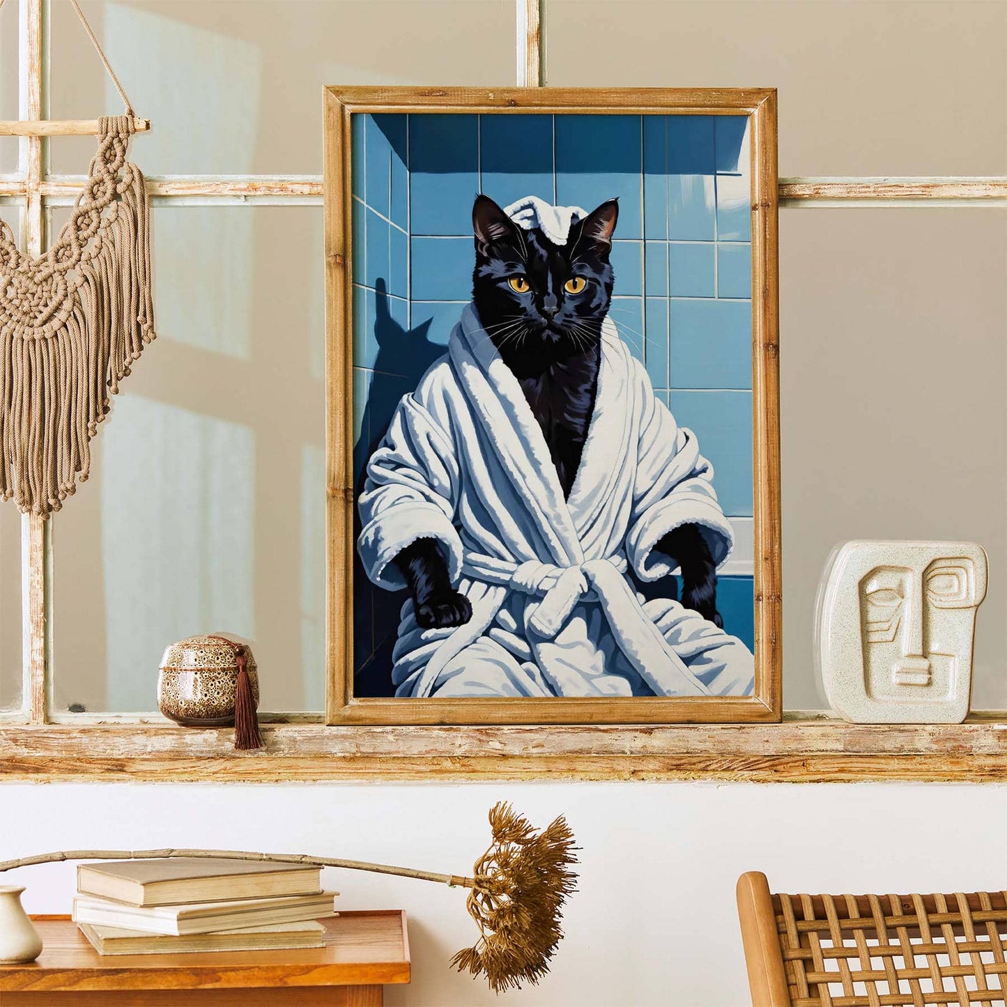 Funny Cat in Bathrobe Art Print