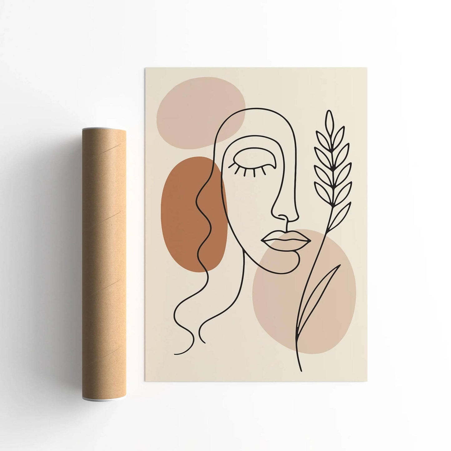 Neutral Boho Woman Face Line Art Print