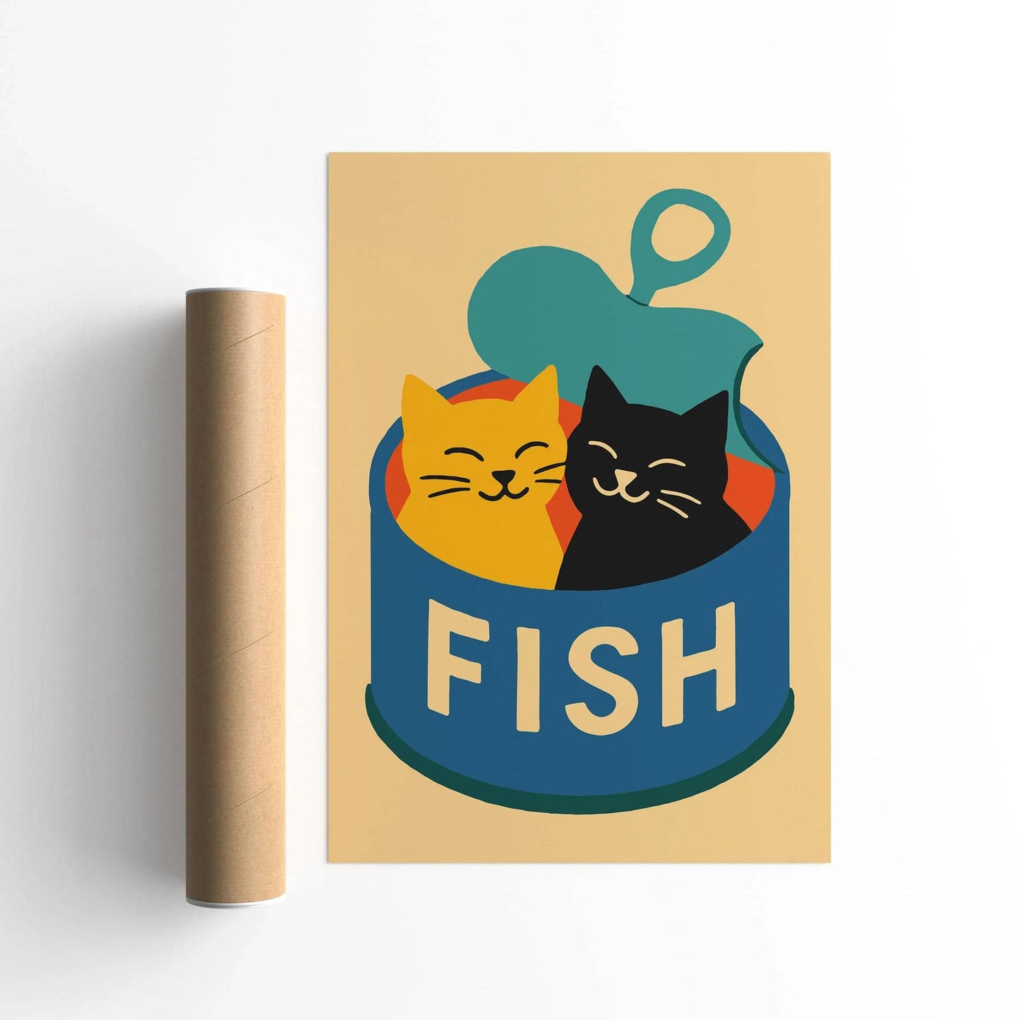 Retro Funny Cats and Fish Can Poster