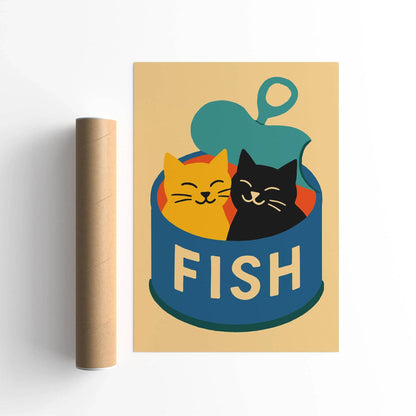 Retro Funny Cats and Fish Can Poster