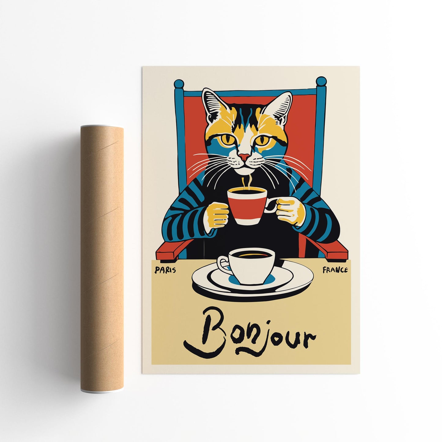 Bonjour Cat Coffee Wall Art Kitchen