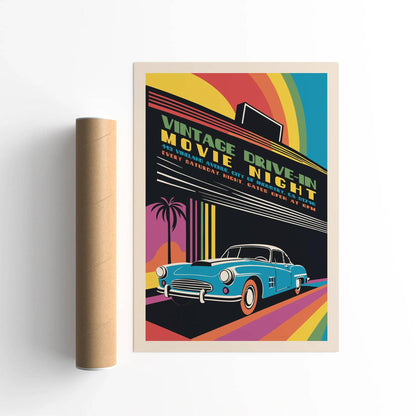 Retro Drive-In Movie Night Poster