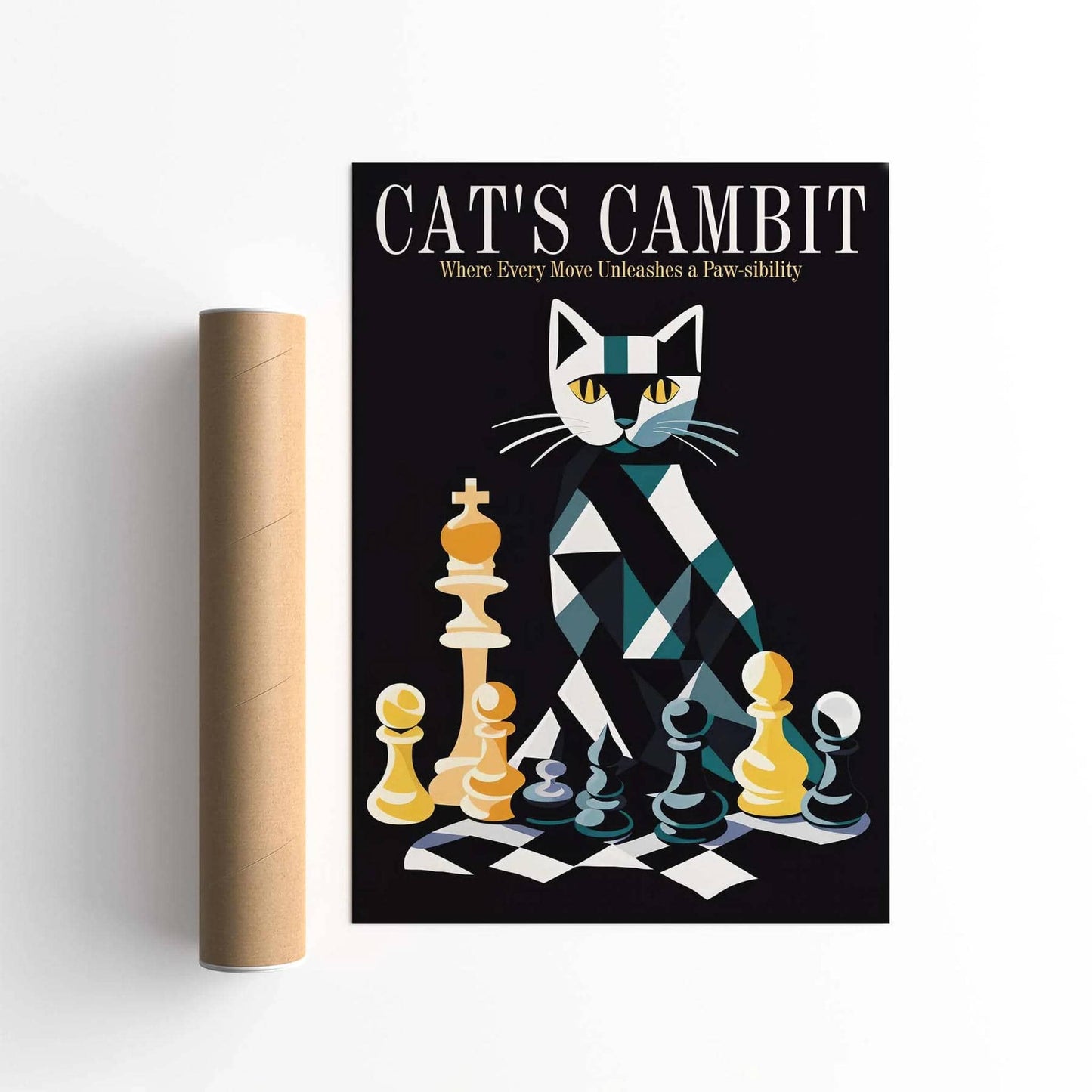 Cat Chess Wall Art Print