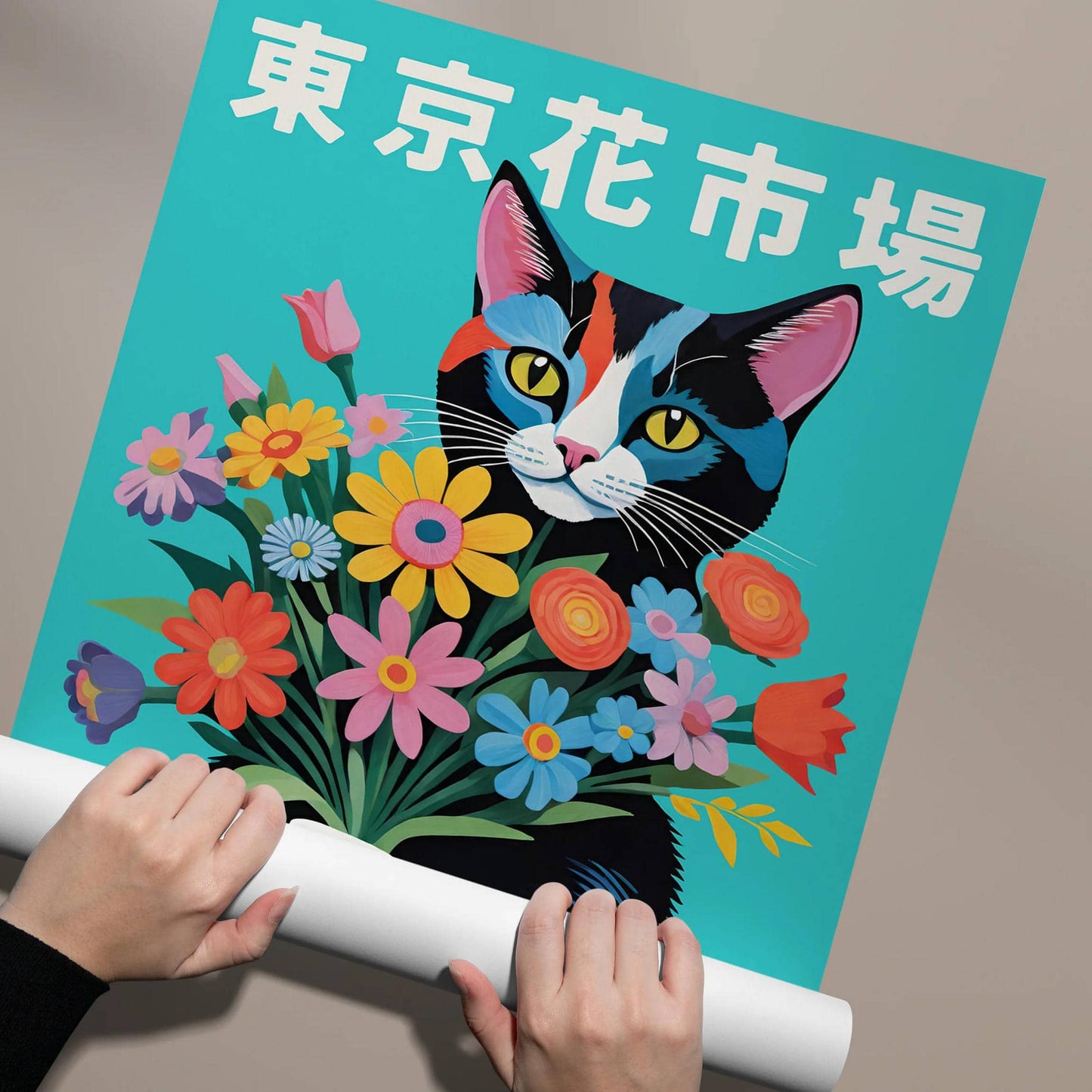 Tokyo Flower Market Cat Poster