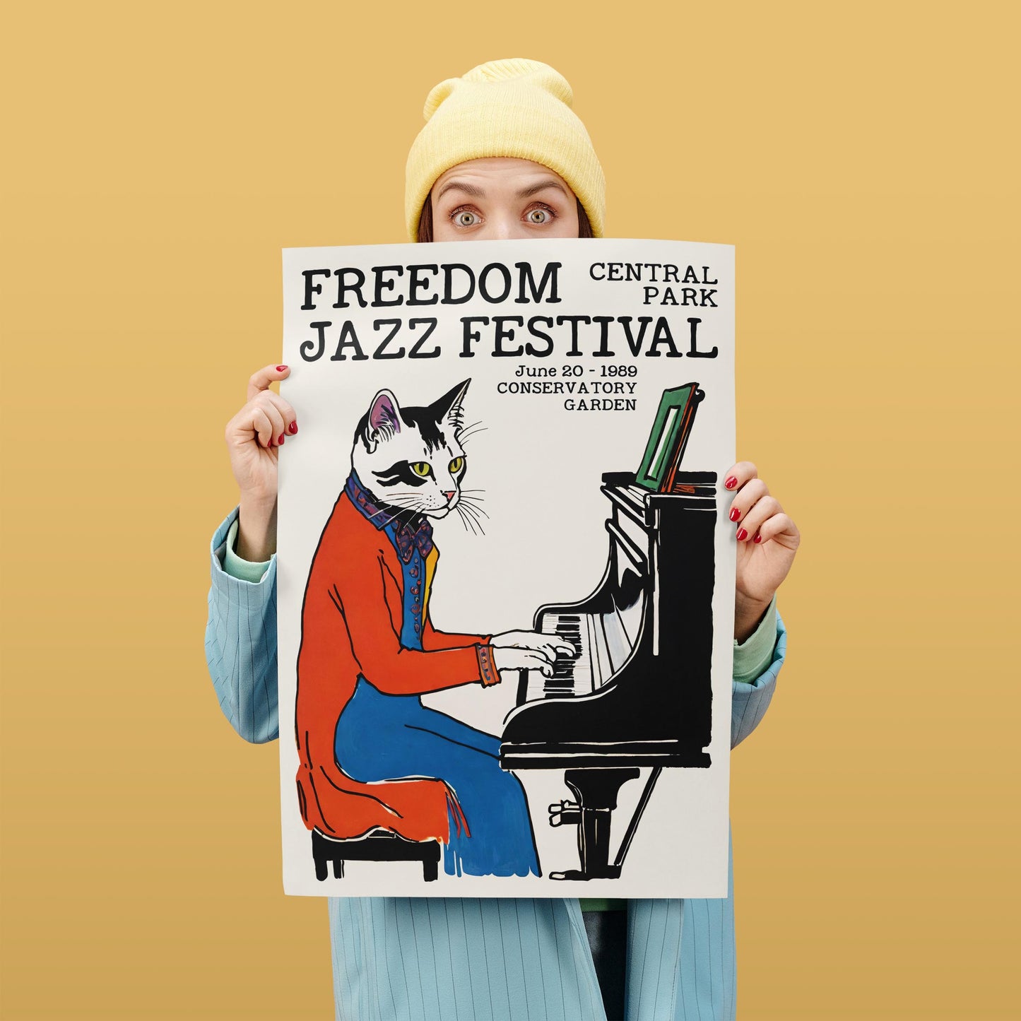 Freedom Jazz Festival Poster – Cat Pianist in Central Park