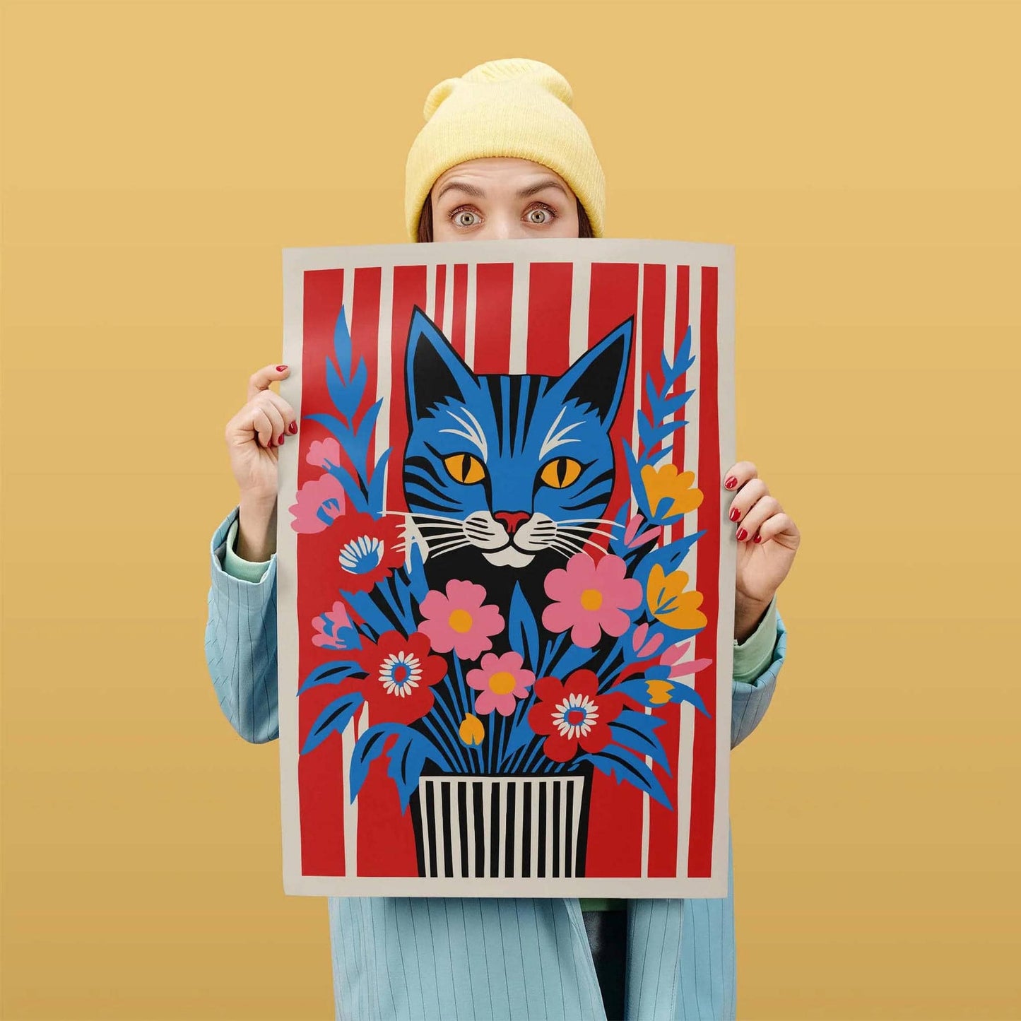 Floral Feline Wall Art Poster