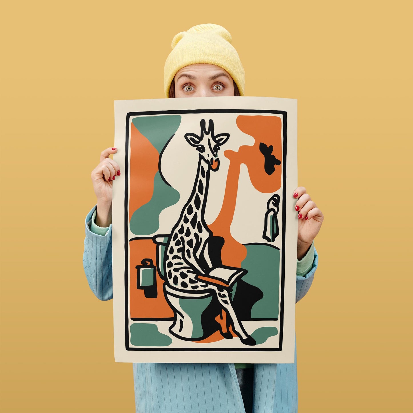 Reading Giraffe Bathroom Wall Art