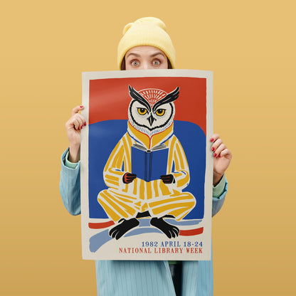 Reading Owl Poster - Book Lover Wall Art Print