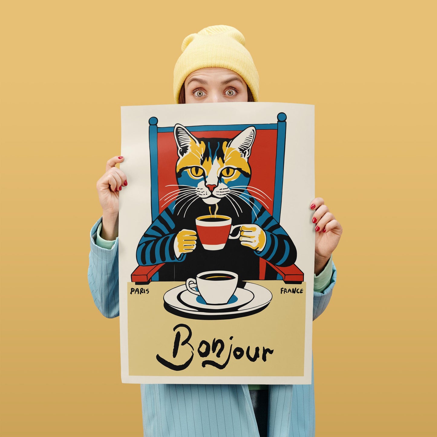 Bonjour Cat Coffee Wall Art Kitchen
