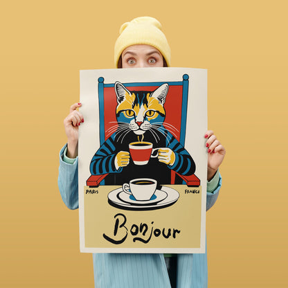 Bonjour Cat Coffee Wall Art Kitchen