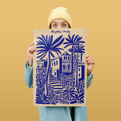 Naples Italy Blue Travel Poster