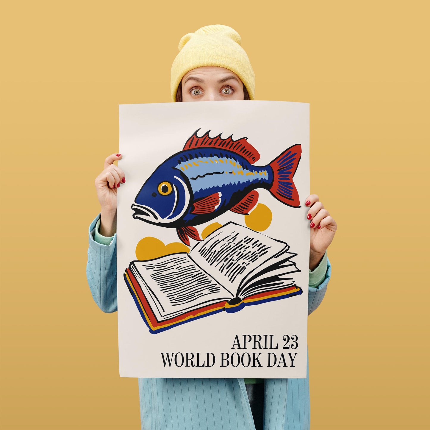 World Book Day Fish Reading Poster Print