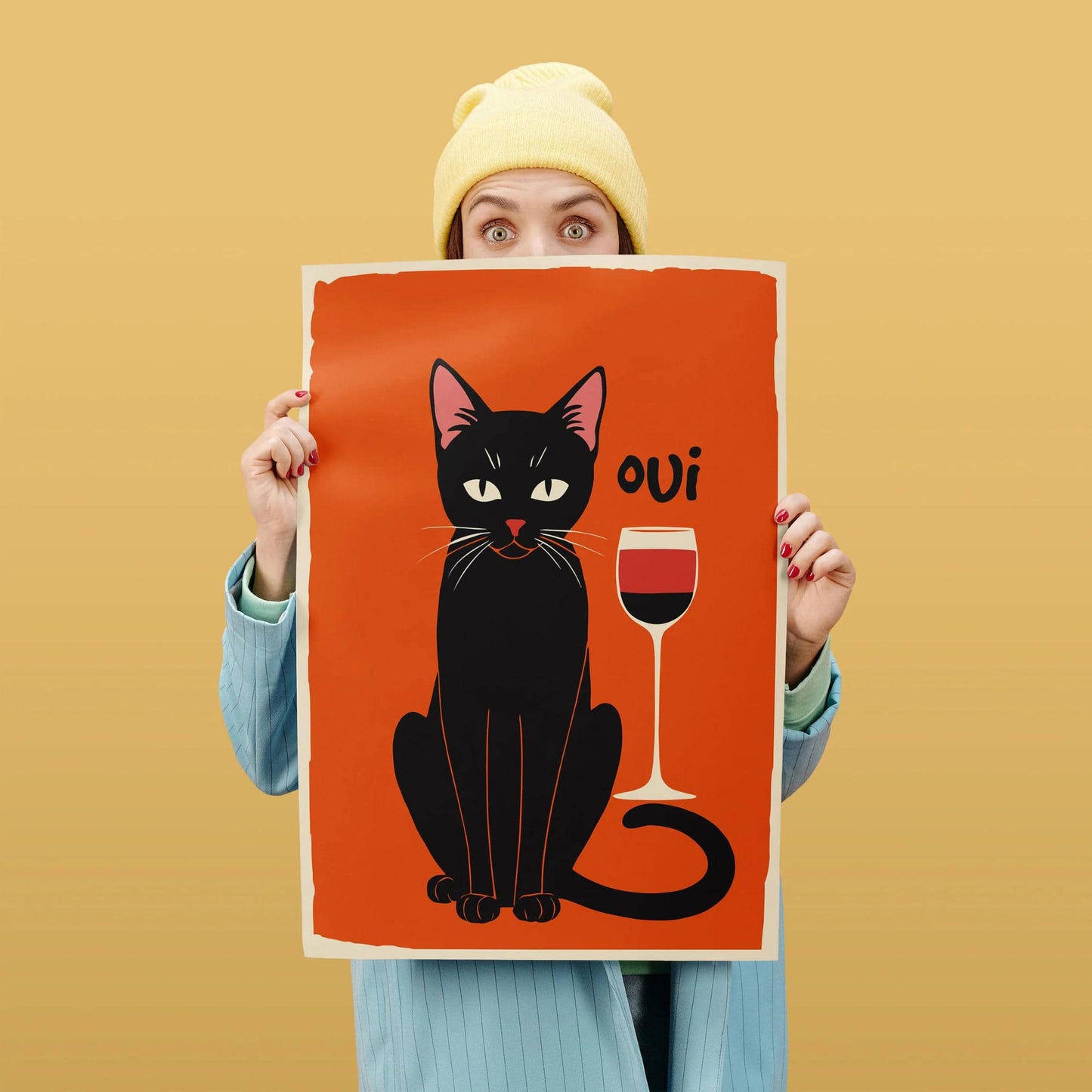 Oui French Wine Cat Poster