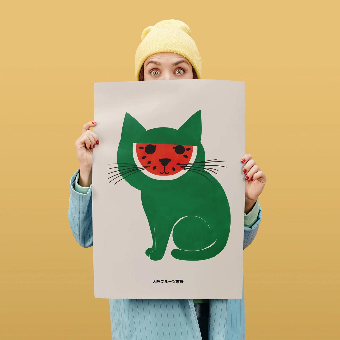 Japanese Watermelon Cat - Osaka Fruit Market - Poster Print