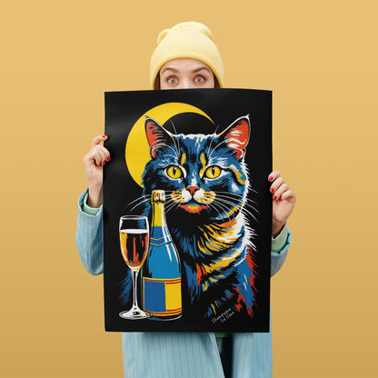 Moonlit Cat Champagne Poster