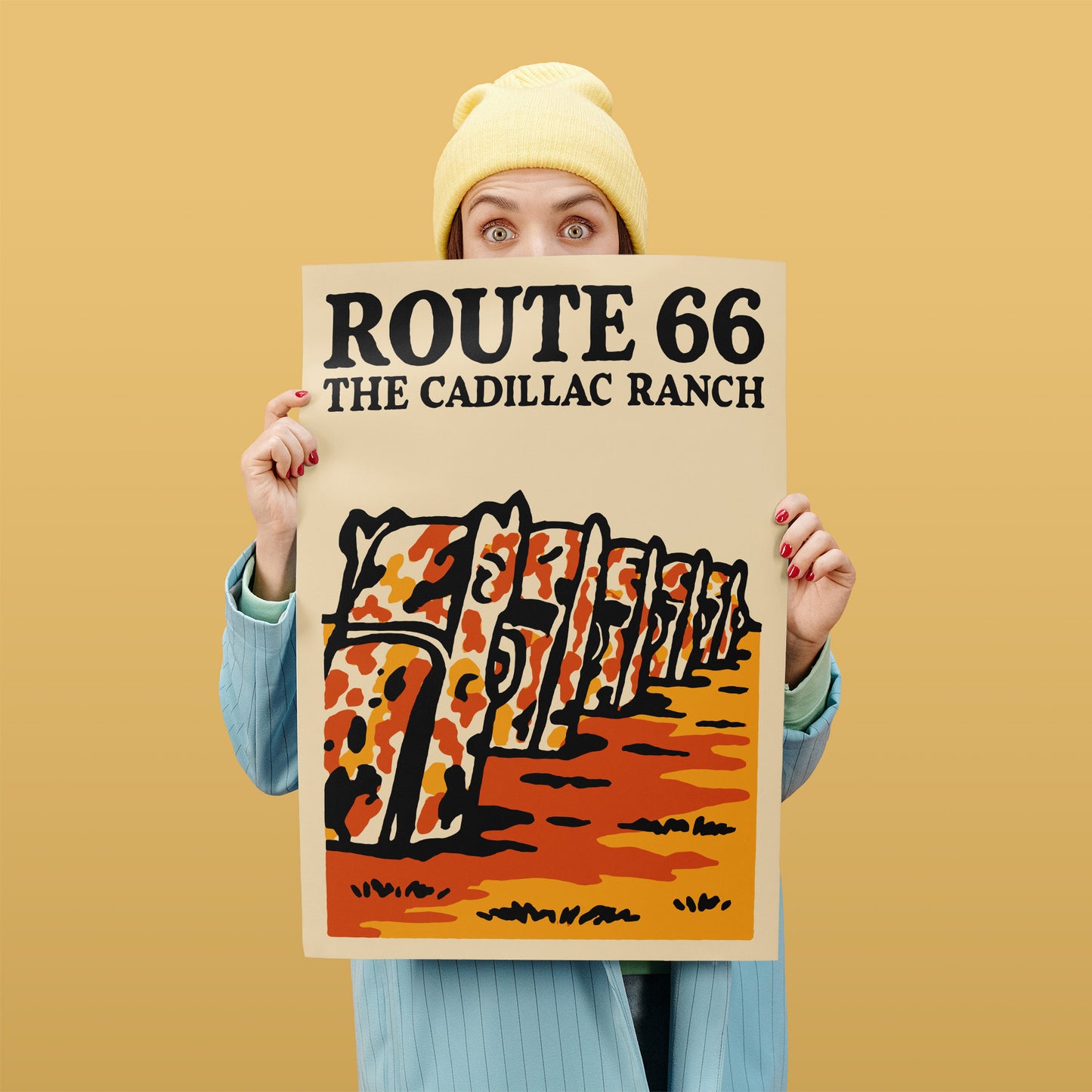 Route 66 Cadillac Ranch Poster - Retro Travel Art