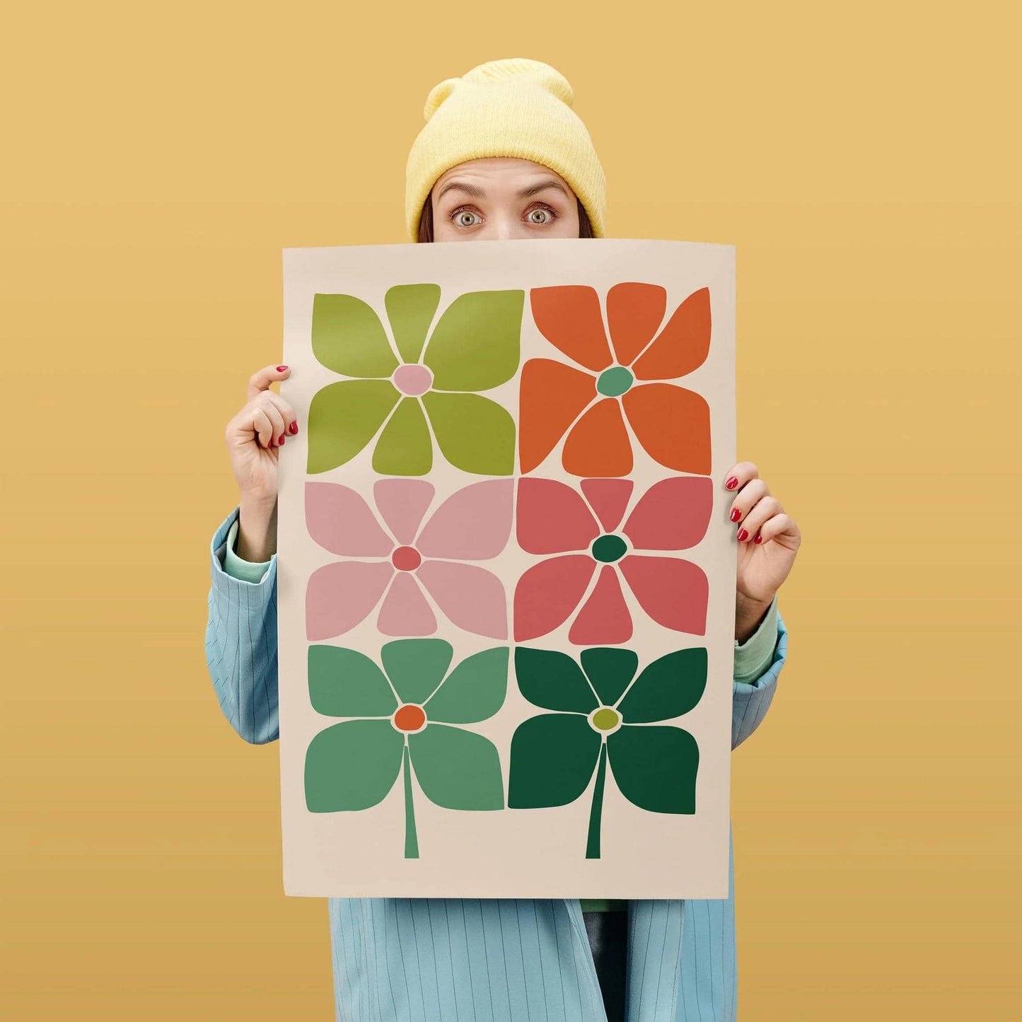 Retro Colorful 60s Flowers Poster