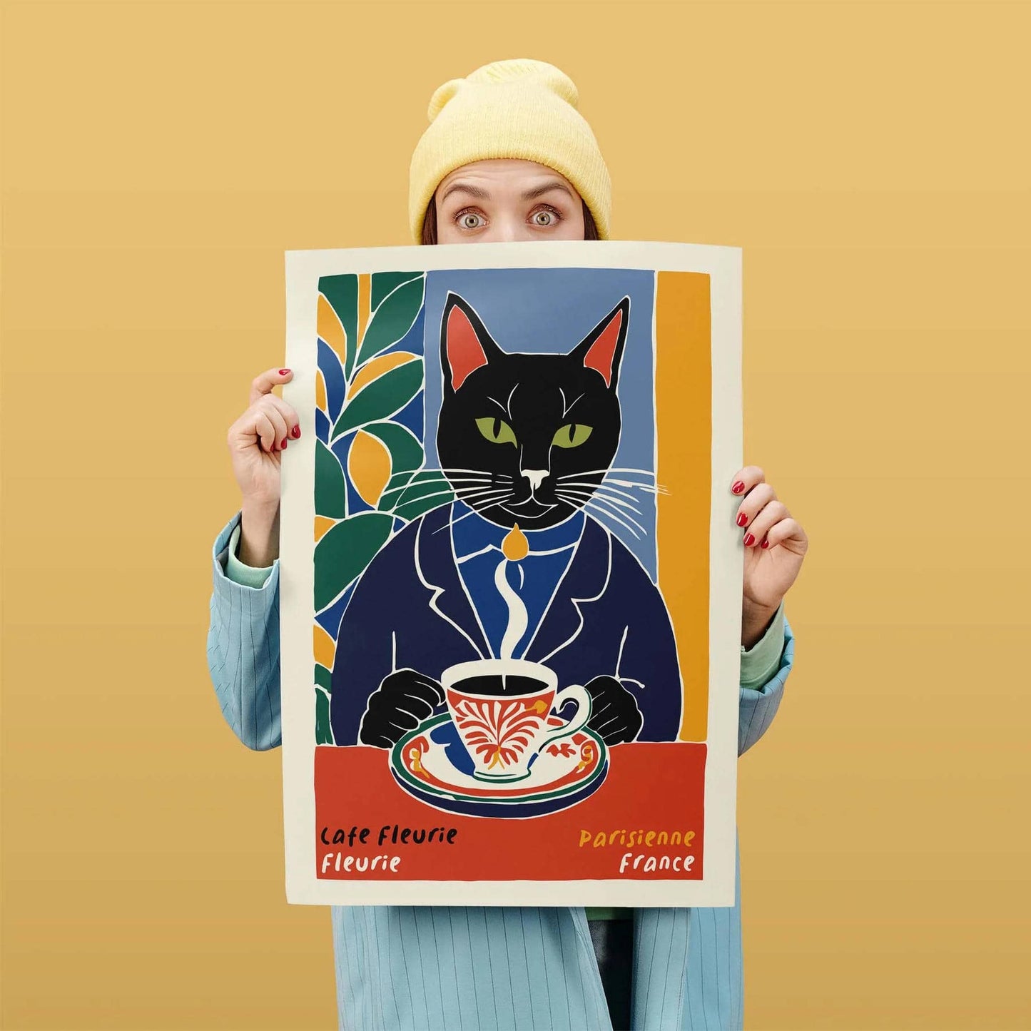 Parisian Cat at Café Fleurie Poster
