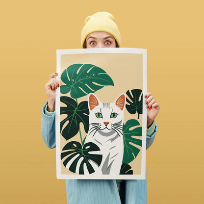 Cat and Leaves Art Print