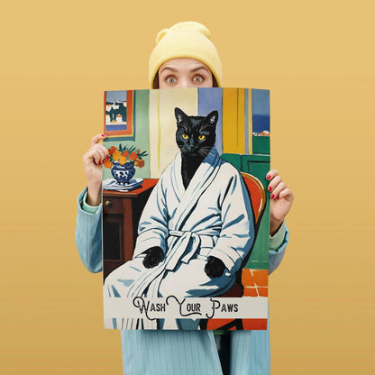 Wash Your Paws - Retro Cat Bathroom Print