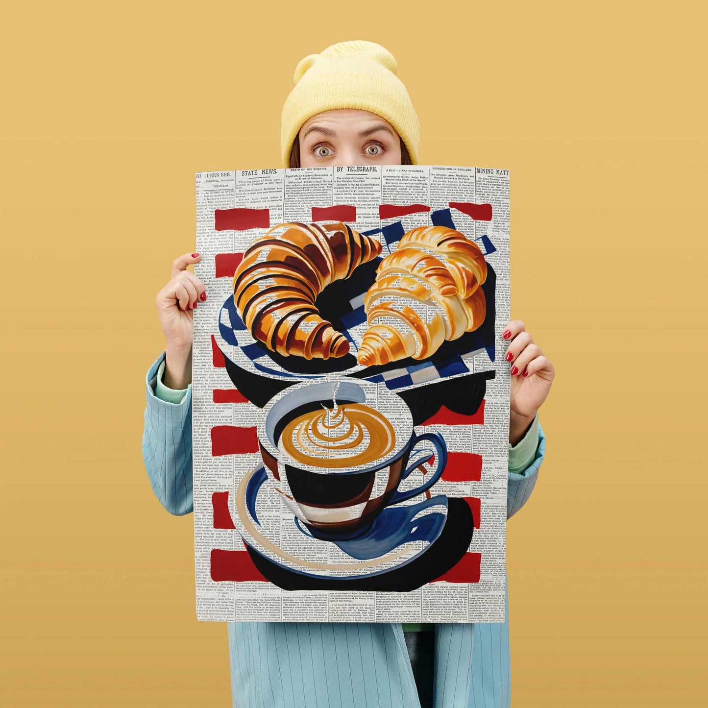 Croissants & Coffee Newsprint Poster