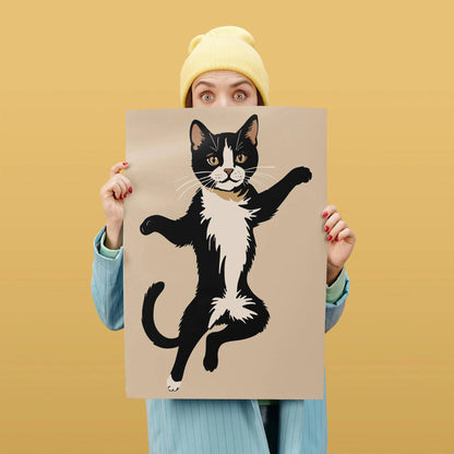 Cute Dancing Cat Wall Art Print