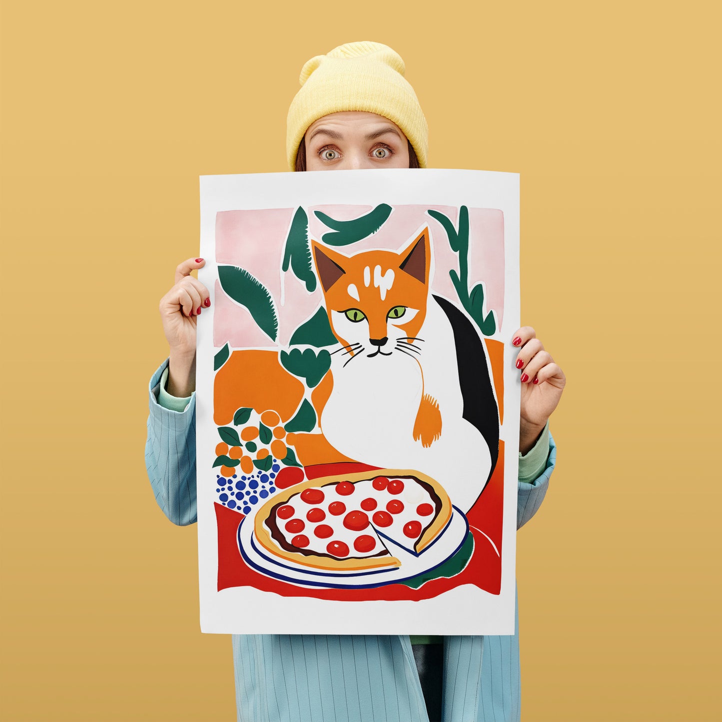 Cat Pizza Wall Art Print