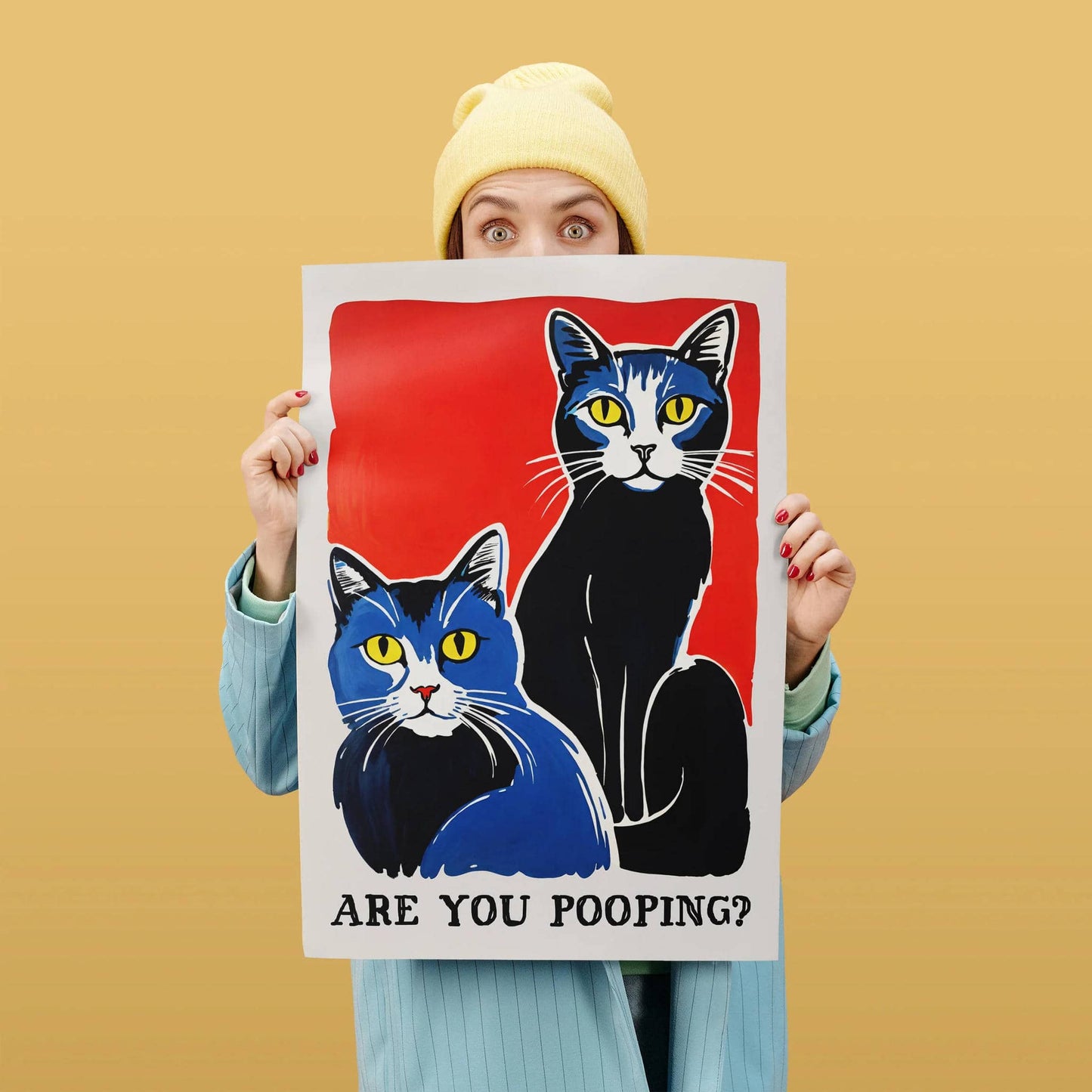 Funny Cat Bathroom Poster – Are You Pooping?