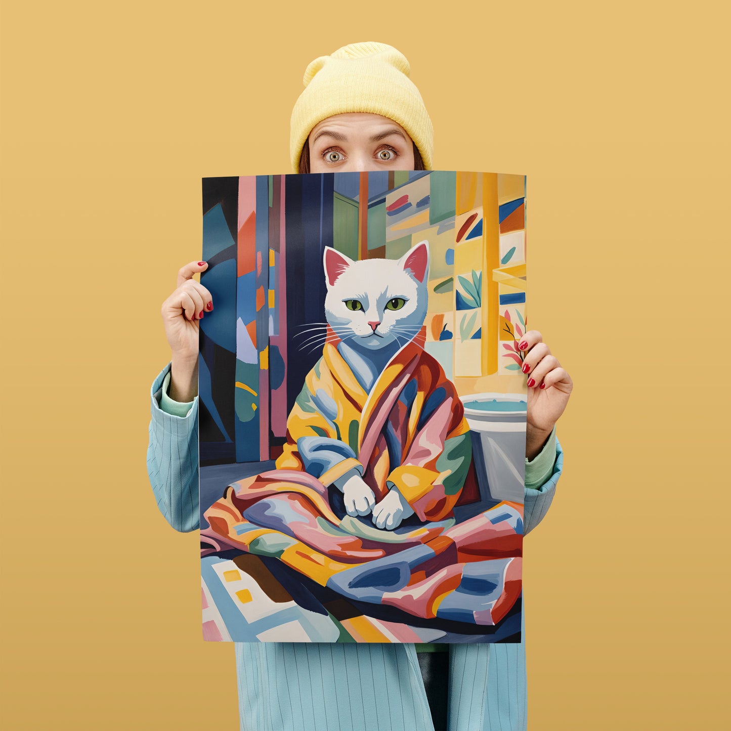 Cozy Cat In Bathrobe Art Print