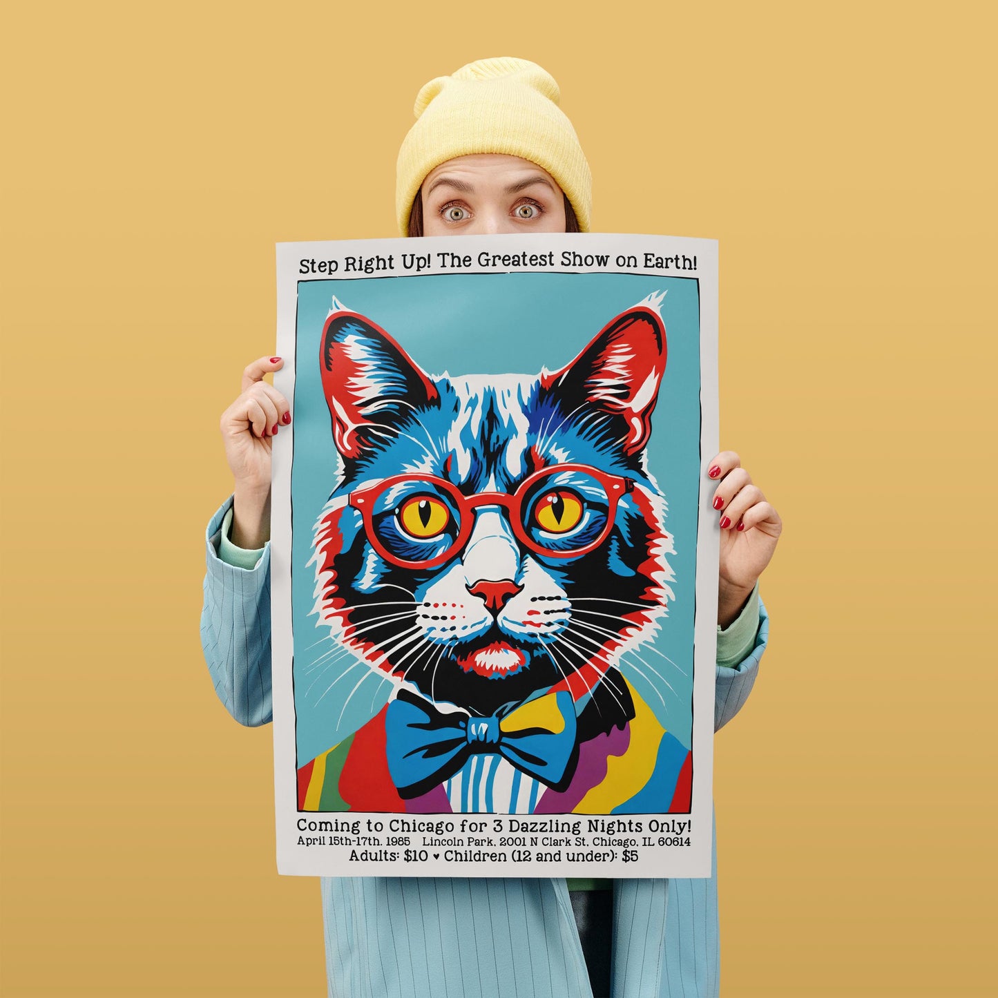 Vintage Circus Cat Print Chicago 1985