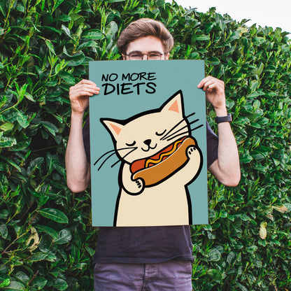 No More Diets Funny Cat Wall Art