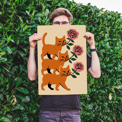 Cats and Roses Art Print