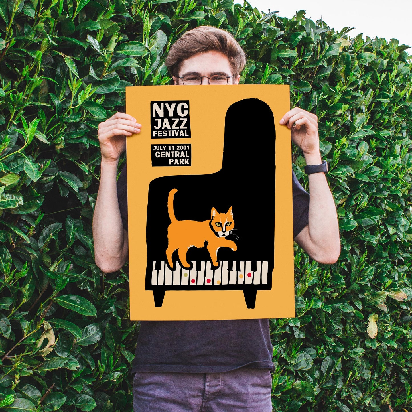 NYC Jazz Festival Cat Piano Poster Print