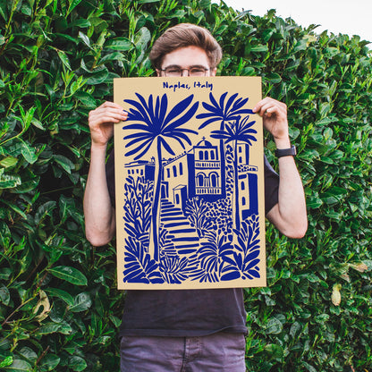 Naples Italy Blue Travel Poster