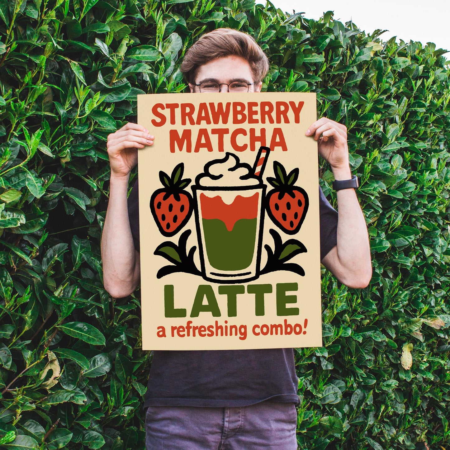 Strawberry Matcha Latte Wall Print